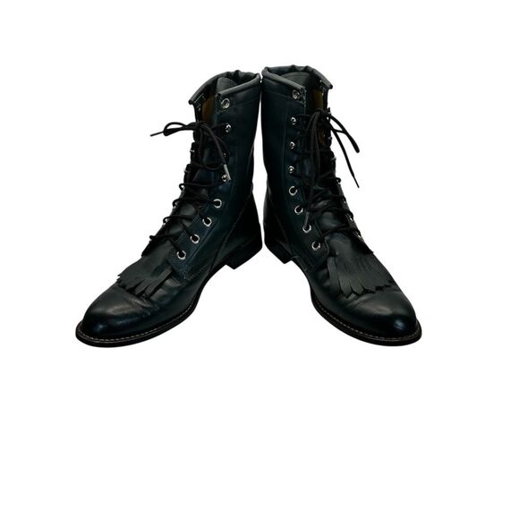 Vintage TEXAS USA Leather Kiltie Lace-Up Boots Green Men’s 7M Women’s 8.5 9 main image 6